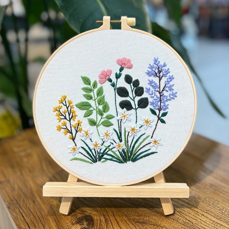 COCOMOX 5 Sets Floral Embroidery Practice Kits, Flower Pattern Embroidery Kit for Beginners Adults, Hand Embroidery Kit, Easy to Follow Instruction and Video - Image 3